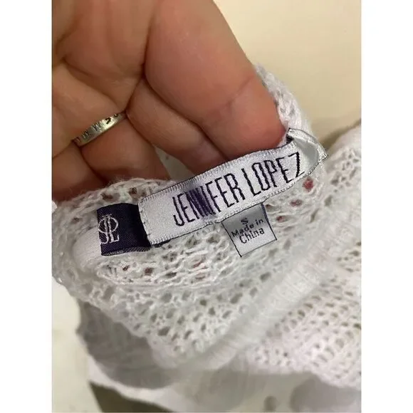 Jennifer Lopez White Crochet Lace Hooded Crop Top 3/4 Sleeve Women’s Size S - Picture 7 of 7